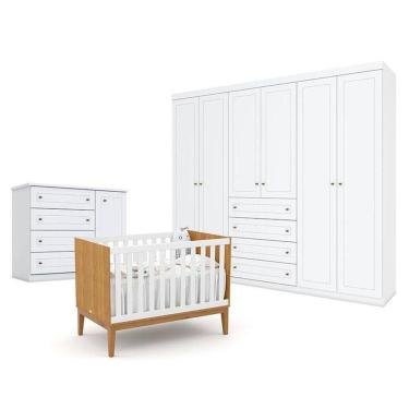 Imagem de Quarto De Bebê Americano 6 Portas Com Berço Americano Unique Freijó Branco Soft Eco Wood Matic  Henn