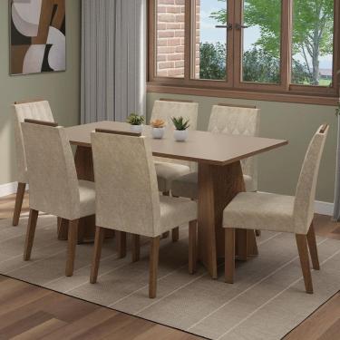 Imagem de Conjunto Sala De Jantar Tampo De Madeira 6 Cadeiras Rustic/crema/imperial Leon Madesa
