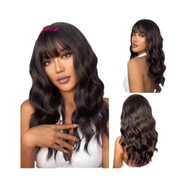 Imagem de Peruca Sintética Ondulada Loira Clara Com Franja, Comprimento Médio, E