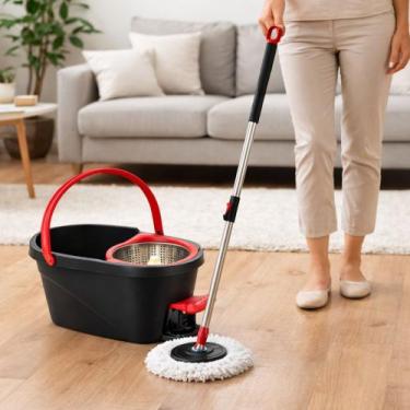 Imagem de Balde Mop Giratório 13L Duas Águas Inox Com Pedal Esfregão - A Casa da