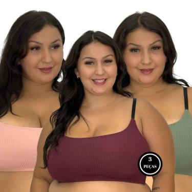 Imagem de Kit 3 Sutiã Plus Size Tecido Canelado Top Grande - c1 KIT 3 FELÍCIA VI