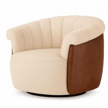 Imagem de Poltrona Giratória Esther material sintético Marrom  Linho Off White S