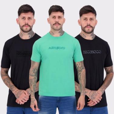 Imagem de Kit 03 Camisetas Nicoboco Basic Preta e Verde, M