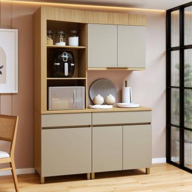 Imagem de Cozinha Completa Modulada 3 Peças 5 Portas 2 Gavetas Torre Angular 100% Mdf Realeza Premium Carvalho/Greige