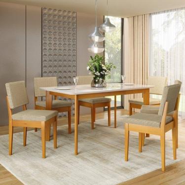 Imagem de Conjunto Sala de Jantar Siera 6 Lugares Retangular Madeira Maciça Miami Cerejeira/Focus