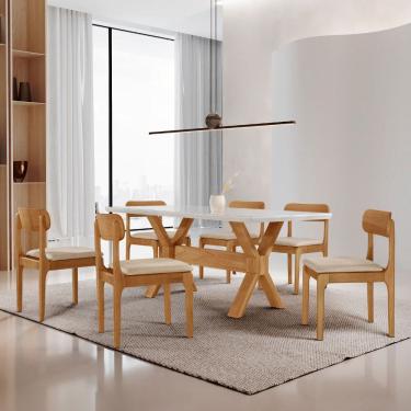 Imagem de Sala de Jantar Mesa Star 180cm Tampo Laqueado Canto Moeda e 6 Cadeiras Star Moderna Mobilia