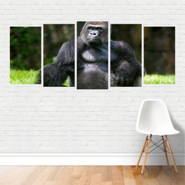 Imagem de Quadro Animais Gorila Macaco Primata Monkey Grama Canvas
