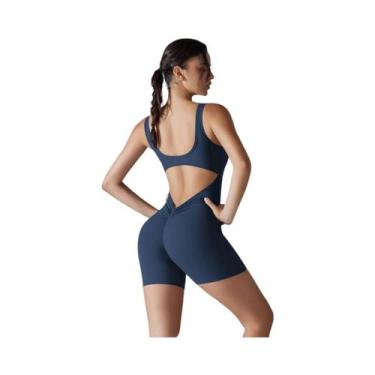 Imagem de Macacão Esportivo Feminino Com Decote Em V E Costas Franzidas, Sem Man