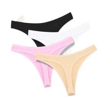 Imagem de Conjunto De 4 Calcinhas Thong De Algodão Sem Costura Sexy Para Mulhere