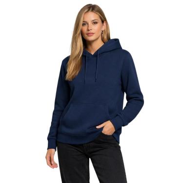 Imagem de Blusa de Frio Moletom Liso Feminino Relaxado Com Capuz E Bolso Canguru-Feminino