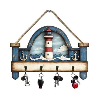 Imagem de Placa De Madeira Farol Oceânico, Suporte Para Chaves, Arte De Parede, 