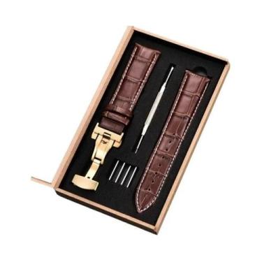 Imagem de Pulseira De Couro Para Relógio, 18mm-24mm, Fecho Borboleta De Aço Inox