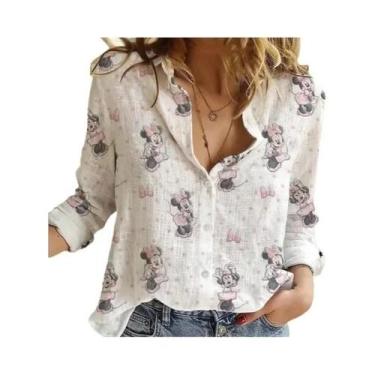 Imagem de Camisa Feminina De Verão Com Botões E Manga Comprida Disney Minnie Mic