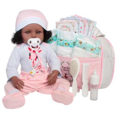 Imagem de Boneca Negra Reborn com Bolsa Maternidade e Roupa Girafinha - Cegonha 