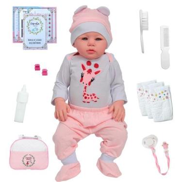 Imagem de Bebê Reborn Boneca Grande Recém Nascida Girafa Bolsa Itens - Cegonha R