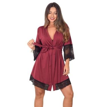 Imagem de Robe Sensual Microfibra e Renda Manga 3/4 Roupão de Banho - TJ Vip, Ru