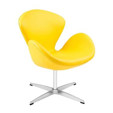 Imagem de Poltrona Swan Couro Sintético Amarelo Base Alumínio Giratória