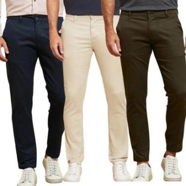 Imagem de Kit 3 Calças Vih Triny de Sarja Chino Com Bolso Traseiro Embutido Alfaiataria Skinny-Masculino
