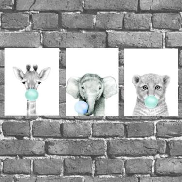 Imagem de Kit 3 Placas Decorativas Bubble Gum Azul 18x27cm