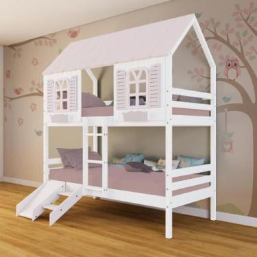 Imagem de Beliche Casinha Bela Kit Escada-escorregador - Madeira Maciça Branco-r