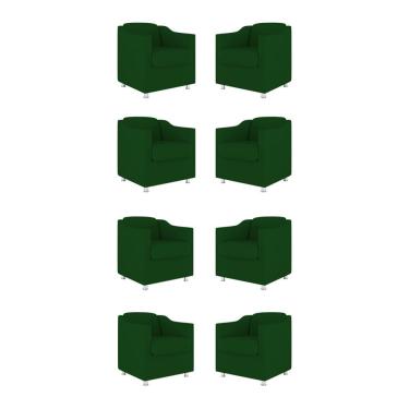 Imagem de Kit 08 Poltronas Decorativas Tilla Sala de Espera Suede Verde Balaqui Decor