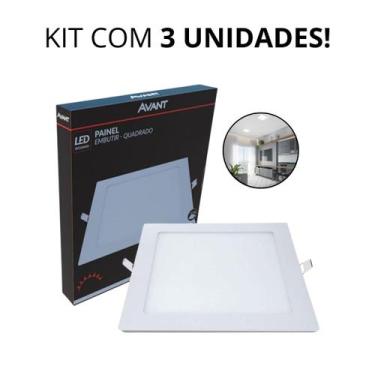 Imagem de Kit 3 Painel De LED Bivolt 18W Embutir Quadrado 4000K Avant