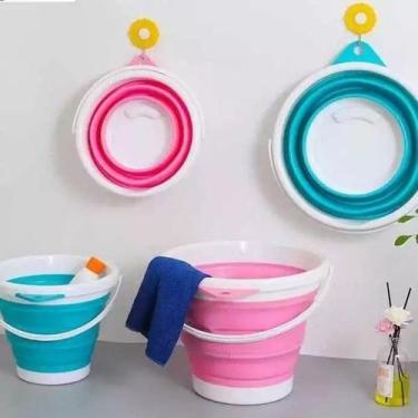 Imagem de Balde Dobrável Silicone Vasilha Alça Cesto Bacia Casa Roupa Recipiente