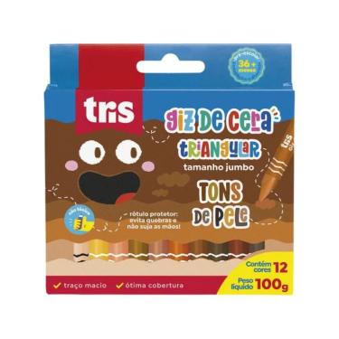 Imagem de Giz de Cera Tris Tons de Pele Doze Cores com Traço Macio Formato Triangular Jumbo Caixa com 12 Unidades Tons de Pele