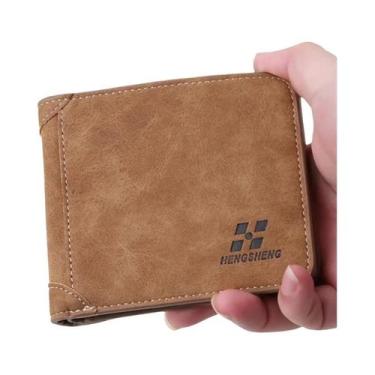 Imagem de Carteira Masculina Curta De Couro Fosco Retrô Com Três Dobras E Múltip