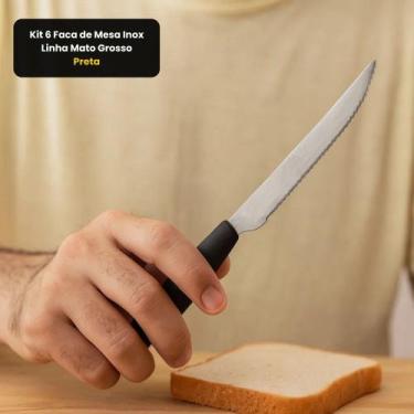 Imagem de Kit 6 Faca de Mesa Inox Linha Mato Grosso - Preta - PRATICASA