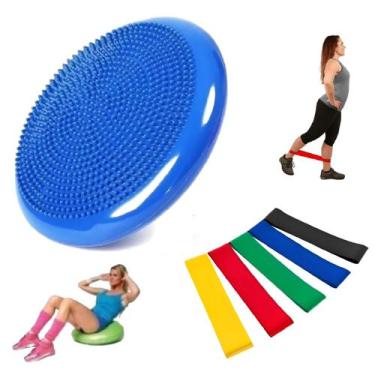 Imagem de Almofada Disco Equilíbrio 33cm Inflável 150kg +Kit 5 Faixa Elástica Mi