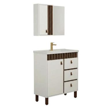 Imagem de Conjunto Gabinete de Banheiro com Pé Cecilia 80cm - Venturi, Branco