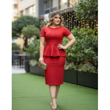 Imagem de Vestido Midi Plus Size Peplum zíper Moda Feminina Evangélica - Miss FL