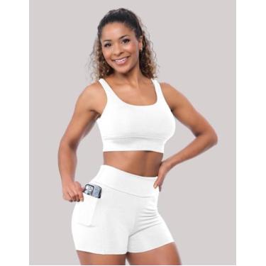 Imagem de Conjunto Fitness Feminino Poliamida Top Com Bojo Removível Short Cós A