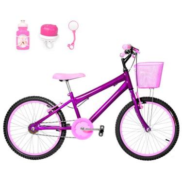 Imagem de Bicicleta Infantil Feminina Aro 20 Alumínio Colorido + Kit Passeio - F