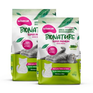 Imagem de Kit 2 Areia Higiênica para Gatos Bionature Biodegradável Grãos Médios 4kg