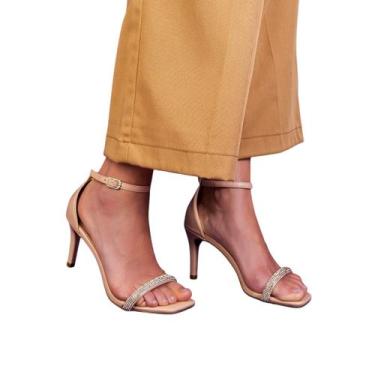 Imagem de Sandalia Salto Fino Alto Feminina Social Rosado Strass - QR Shoes, 35,