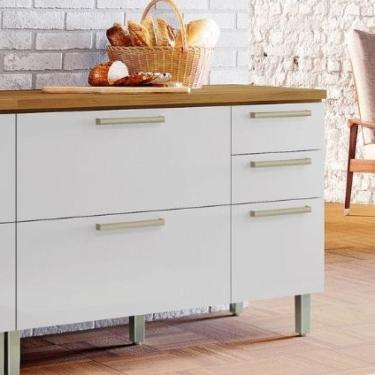 Imagem de Balcão de Cozinha Burguesa MDF Com 2 Portas Marrom Freijó Branco
