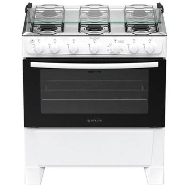 Imagem de Fogão Atlas Milão 6 Bocas Automático Mesa de Inox 82 Litros, Branco, B