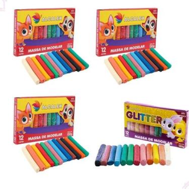 Imagem de Kit 3 Caixas Massinha De Modelar + 1 Com Glitter Infantil Escolar - Al