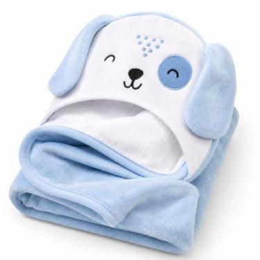 Imagem de Toalha Bebê Cachorrinho Azul Com Capuz 90x80 Enxoval Menino - PAPI TEX