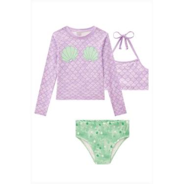 Imagem de Conjunto Praia Infantil Menina UV50 Blusa M/L e Biquíni, Lilás, 10 ano