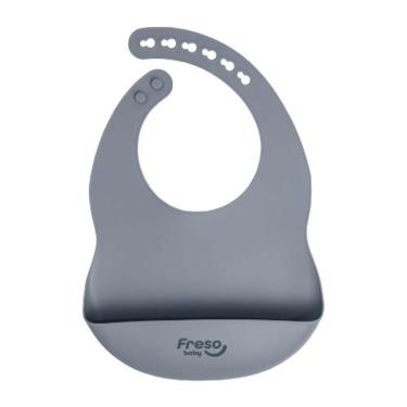 Imagem de Babador Silicone BLW com Bolso Canguru e Fecho Ajustável Livre de BPA Cinza Freso