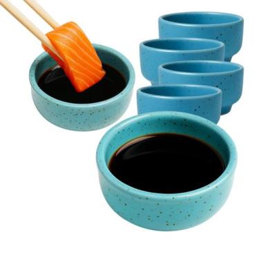 Imagem de Kit 30 Molheira Porta Shoyu Nozoki 60ml Azul Mesclado Sapporo - Cermic