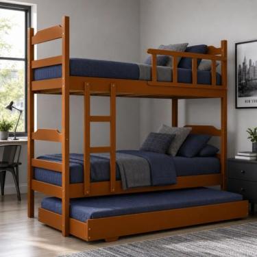 Imagem de Treliche Solteiro Madeira Maciça Eucalipto Com Cama Auxiliar - Merk Mo