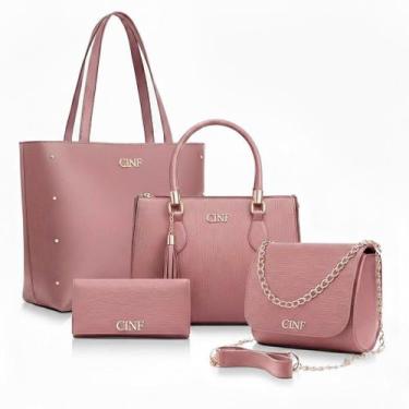 Imagem de Kit Bolsa Feminina Sacola Grande + Bolsa Média + Tira Colo + Carteira 