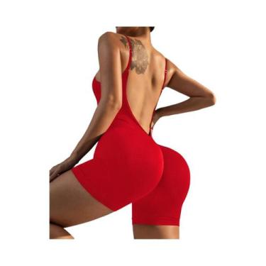 Imagem de Macacão De Yoga Feminino Em Cor Sólida Com Costas Cruzadas, Roupas De 
