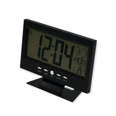 Imagem de Relógio digital LCD de mesa com luz despertador alarme e temperatura c