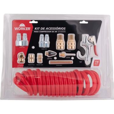 Imagem de Kit Acessórios para Compressor de Ar 14 Peças Worker com Conectores Rápidos e Adaptadores Bivolt