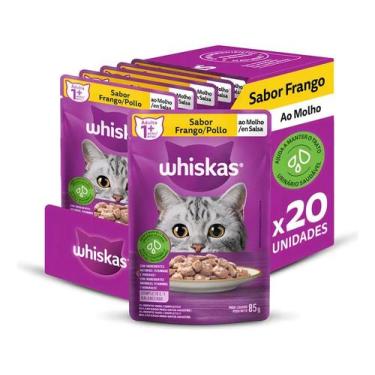 Imagem de Caixa Alimento Úmido Whiskas Pedaços Frango Ao Molho 85g 20 - Congratu